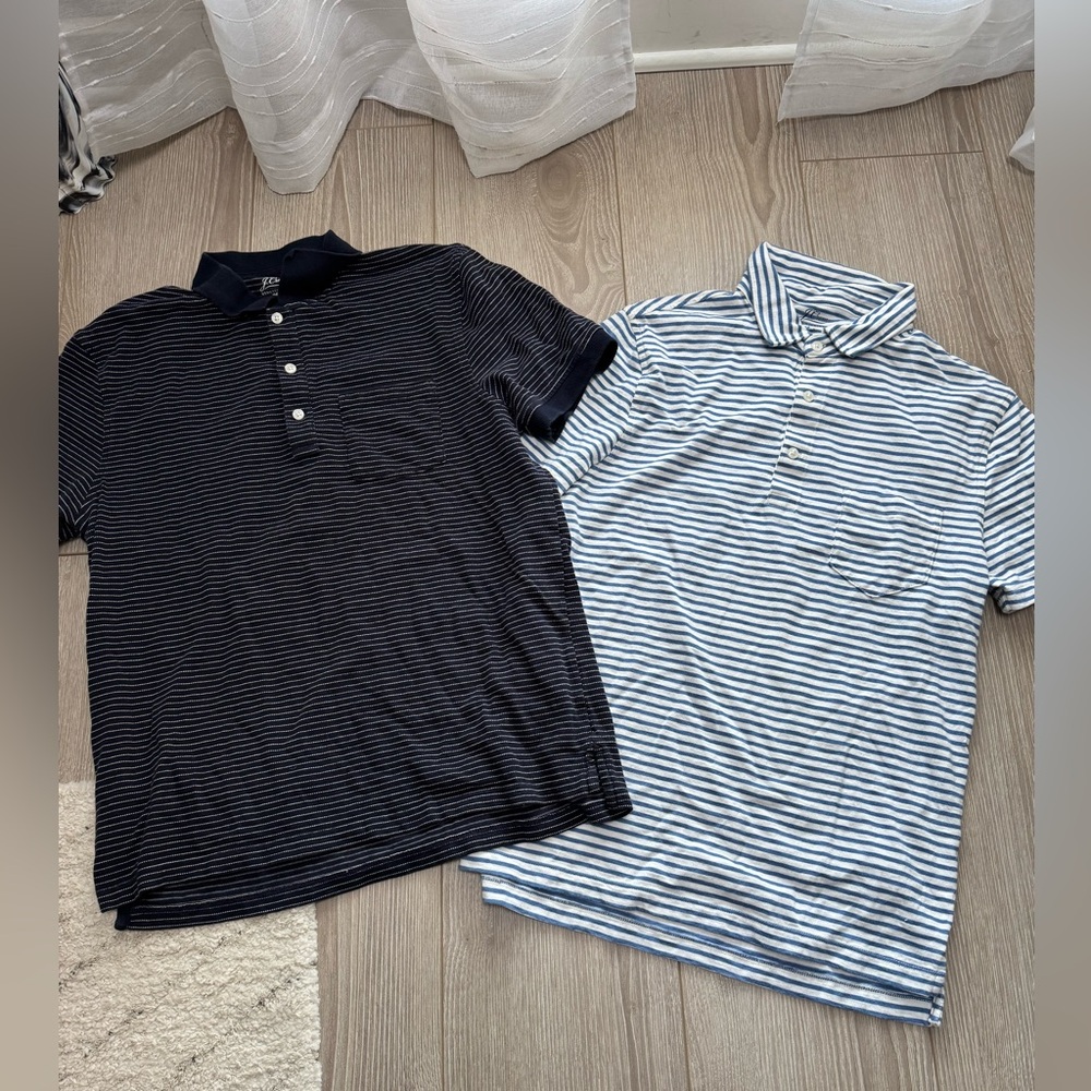 2 men’s j crew cotton striped polos preppy business casual office workwear soft